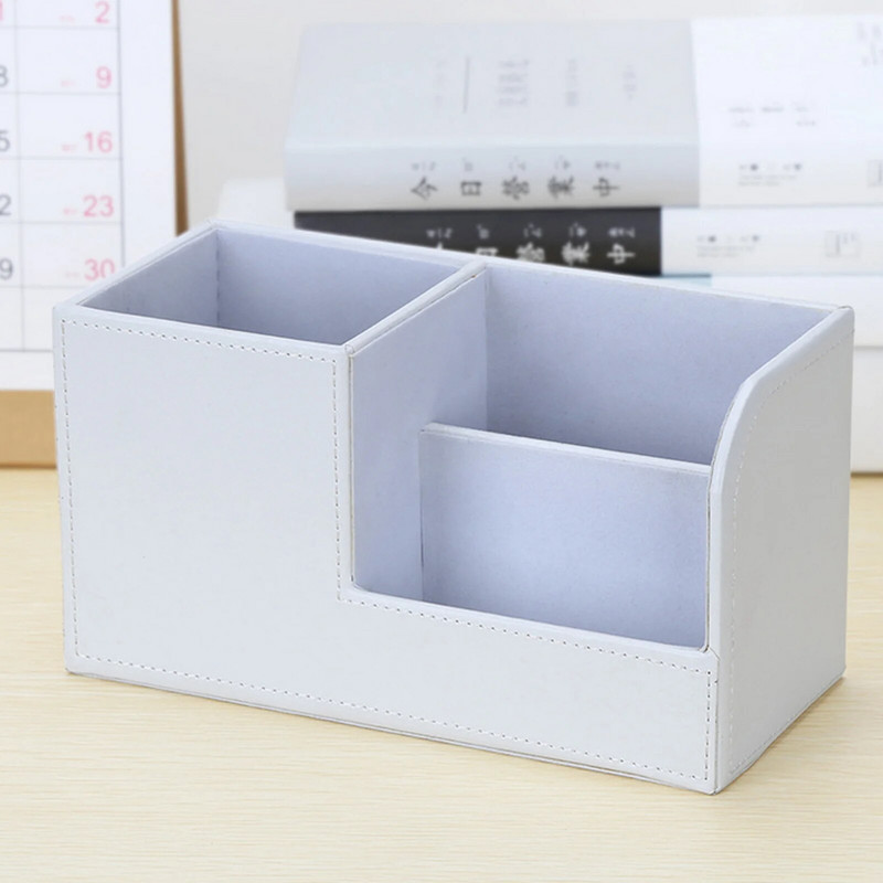 Augstas kvalitātes PU ādas rakstāmgalda organizators zīmuļu pildspalvu turētājs Caddy uzglabāšanas kaste ar 3 nodalījumiem mājas biroja skolas piederumiem