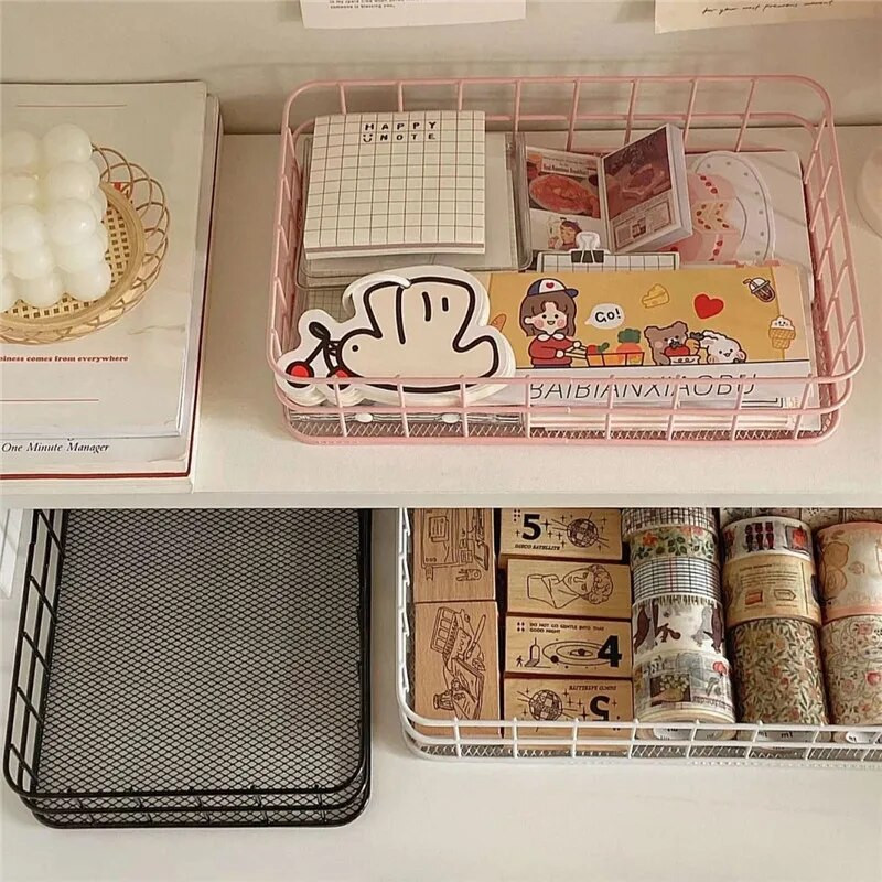 MINKYS INS Nordic Iron Desktop Sandėliavimo krepšelis Biuro kosmetikos laikymo dėžutė Bendrabučio laikymo lentynos rašomojo stalo organizatorius