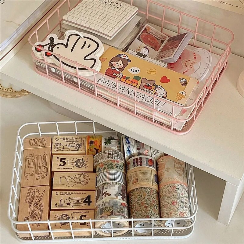 MINKYS INS Nordic Iron Desktop Sandėliavimo krepšelis Biuro kosmetikos laikymo dėžutė Bendrabučio laikymo lentynos rašomojo stalo organizatorius