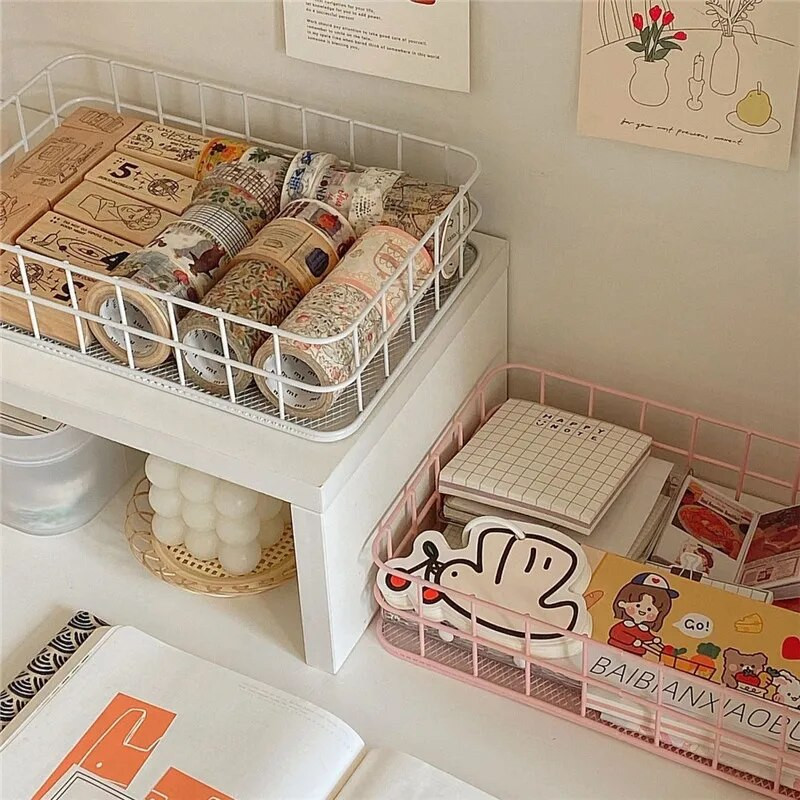 MINKYS INS Nordic Iron Desktop Sandėliavimo krepšelis Biuro kosmetikos laikymo dėžutė Bendrabučio laikymo lentynos rašomojo stalo organizatorius