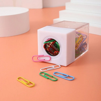 Цветни квадратни кламери Кутия за съхранение Магнитен държач за кламери Диспенсер Настолен органайзер за домашно училище Офис Преносим