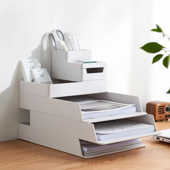 Офис Настолен A4 Рафт за съхранение Комбиниран Drawable Home Desk Органайзер Калъф Документ Книга Химикал Кутия за съхранение на канцеларски материали насложена