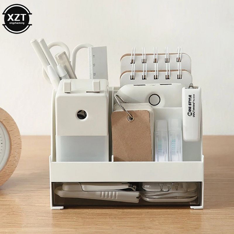 Stalinis tvarkytuvas Didelės talpos stalo priedai Rašiklio laikiklis su stalčiumi Pieštukų laikymo dėžutė Mokyklos biuro reikmenys