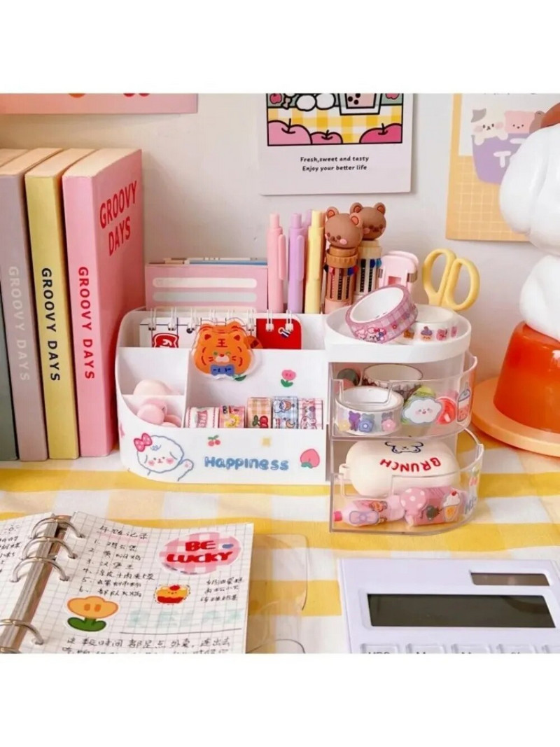 Ιαπωνικού τύπου Desk Organizer Χαριτωμένο πολυλειτουργικό συρτάρι χωρισμάτων μεγάλης χωρητικότητας Desktop organizer χαρτικών κουτί αποθήκευσης