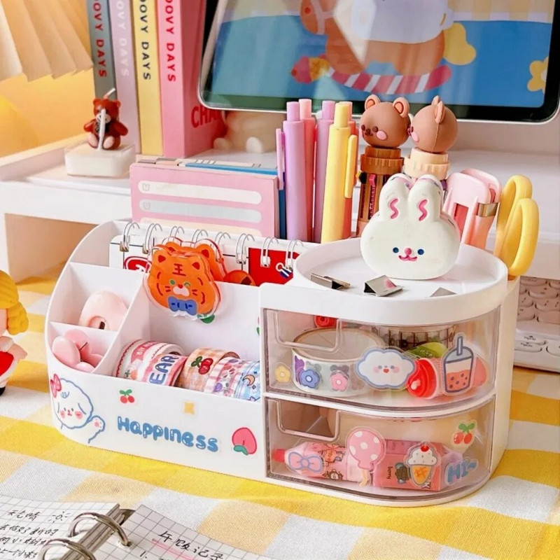 Ιαπωνικού τύπου Desk Organizer Χαριτωμένο πολυλειτουργικό συρτάρι χωρισμάτων μεγάλης χωρητικότητας Desktop organizer χαρτικών κουτί αποθήκευσης
