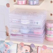 Cutie de depozitare transparentă, stilou multifuncțional, autocolante cu bandă Washi, container pentru riglă, papetărie Kawaii, organizator de birou, rechizite de birou