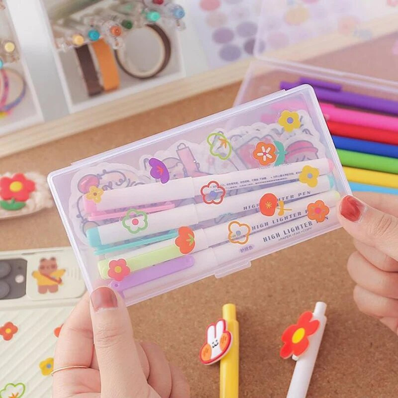 Caurspīdīga uzglabāšanas kaste Daudzfunkcionāla pildspalva Washi lentes uzlīmes Lineāls konteiners Kawaii kancelejas piederumu rakstāmgalda organizators biroja piederumi