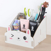 Γελοιογραφία σε σχήμα γάτας Ξύλινη επιτραπέζια οργάνωση γραφείου μεγάλης χωρητικότητας Κουτί αποθήκευσης μολυβιού Πολυλειτουργικό δοχείο μακιγιάζ