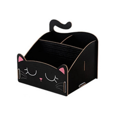 Γελοιογραφία σε σχήμα γάτας Ξύλινη επιτραπέζια οργάνωση γραφείου μεγάλης χωρητικότητας Κουτί αποθήκευσης μολυβιού Πολυλειτουργικό δοχείο μακιγιάζ