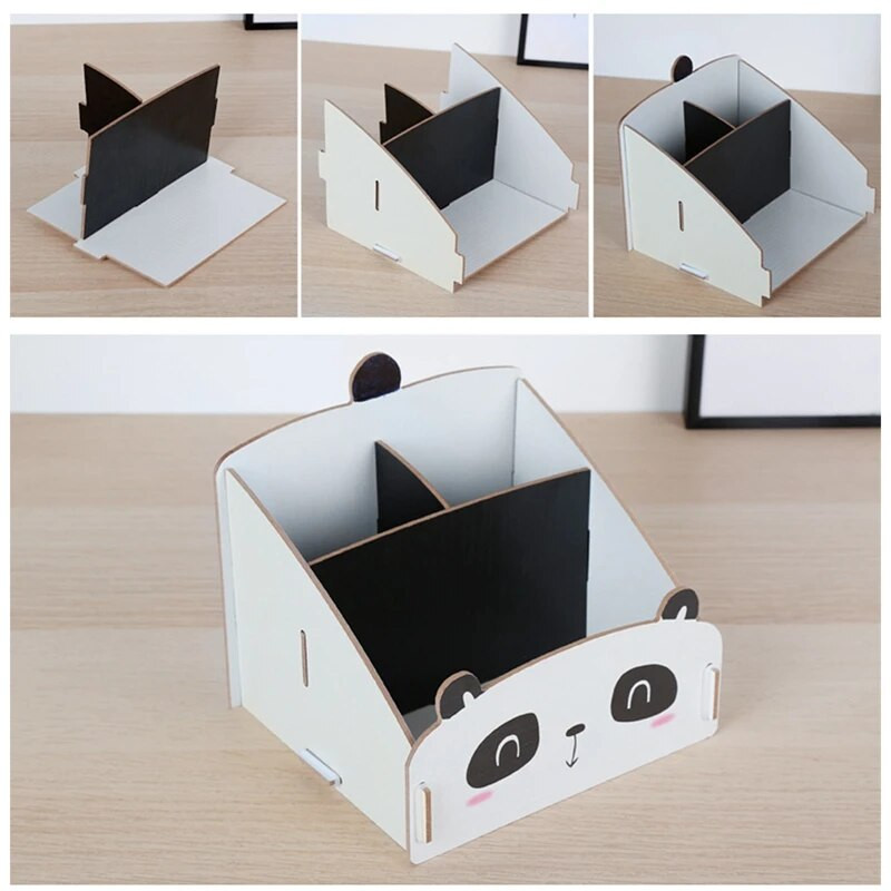 Γελοιογραφία σε σχήμα γάτας Ξύλινη επιτραπέζια οργάνωση γραφείου μεγάλης χωρητικότητας Κουτί αποθήκευσης μολυβιού Πολυλειτουργικό δοχείο μακιγιάζ