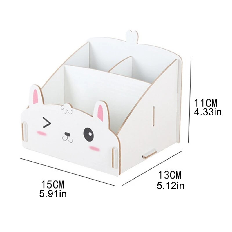 Γελοιογραφία σε σχήμα γάτας Ξύλινη επιτραπέζια οργάνωση γραφείου μεγάλης χωρητικότητας Κουτί αποθήκευσης μολυβιού Πολυλειτουργικό δοχείο μακιγιάζ