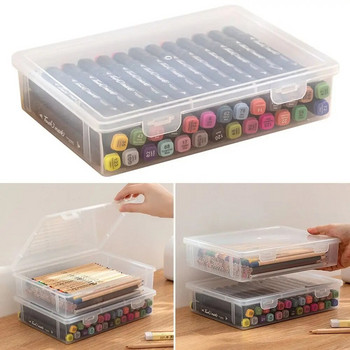 Преносим настолен органайзер Прозрачен офис канцеларски консумативи Калъф за канцеларски материали Mark Pen Box Кутия за моливи Кутия за съхранение