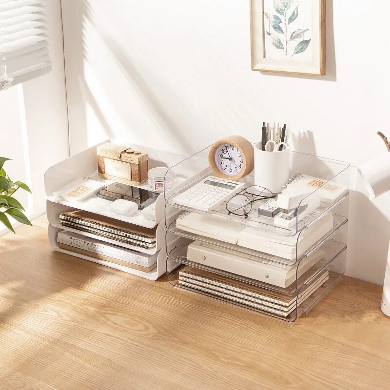 PET Desktop Stationery Storage Box Συρτάρι ράφι Multi-Layer Organizer Γραφείο Κοσμήματα Κουτιά αποθήκευσης καλλυντικών Home Organizers