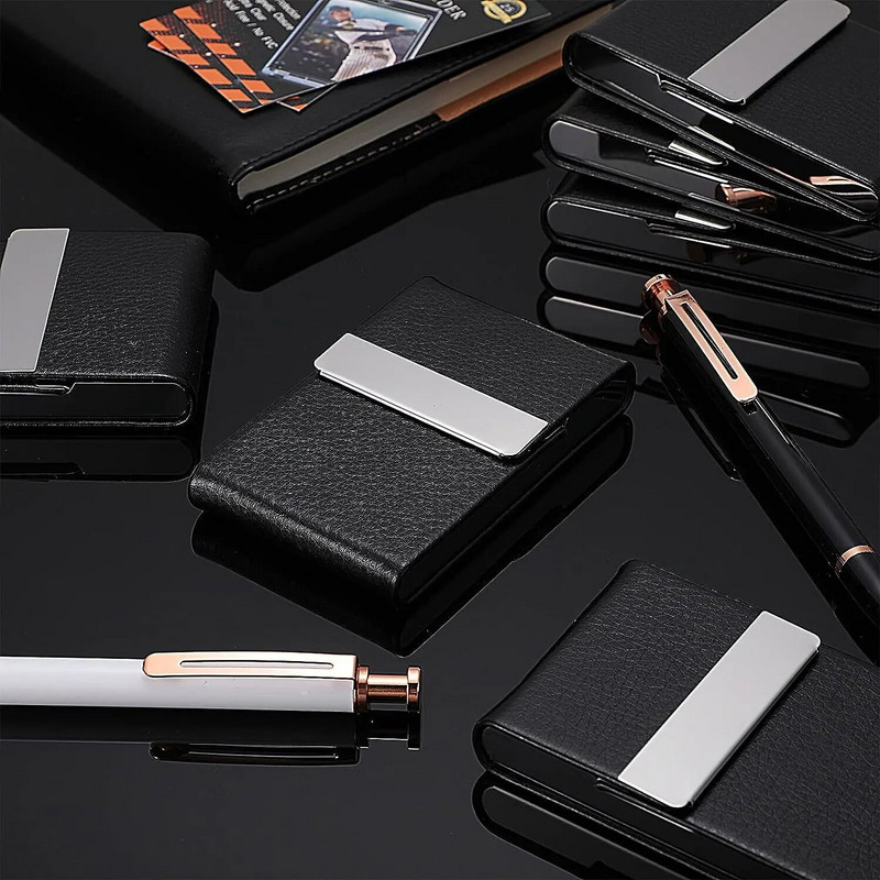 Visiitkaardihoidja PU-nahast visiitkaardiümbris nimekaardi ümbris Rahakott õhuke metallist taskukaardihoidja Kingitused meestele naistele kontor