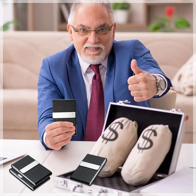 Visiitkaardihoidja PU-nahast visiitkaardiümbris nimekaardi ümbris Rahakott õhuke metallist taskukaardihoidja Kingitused meestele naistele kontor