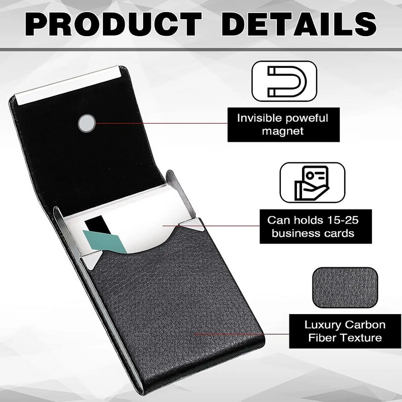 Visiitkaardihoidja PU-nahast visiitkaardiümbris nimekaardi ümbris Rahakott õhuke metallist taskukaardihoidja Kingitused meestele naistele kontor