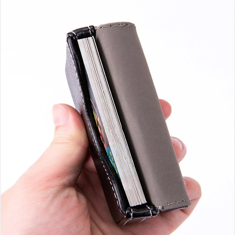 Jaunums augstas kvalitātes PU ādas + nerūsējošā tērauda vīriešu kredītkaršu turētāji sievietēm metāla bankas karšu kastes vizītkaršu turētāji