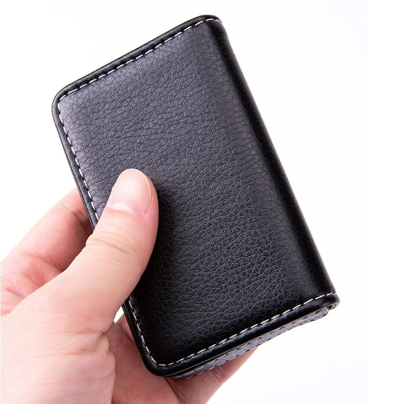 Jaunums augstas kvalitātes PU ādas + nerūsējošā tērauda vīriešu kredītkaršu turētāji sievietēm metāla bankas karšu kastes vizītkaršu turētāji