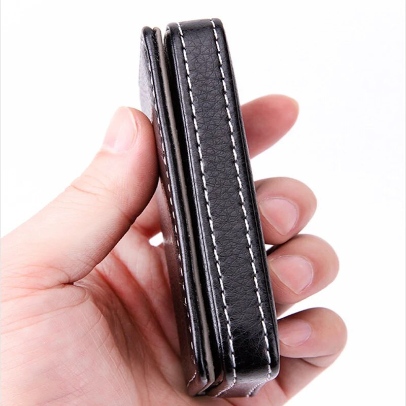 Jaunums augstas kvalitātes PU ādas + nerūsējošā tērauda vīriešu kredītkaršu turētāji sievietēm metāla bankas karšu kastes vizītkaršu turētāji