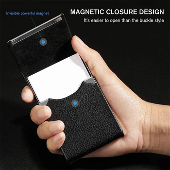 Креативен държач за визитки Калъф за визитки от PU кожа с джоб с магнитна закопчалка, блокиращ RFID Органайзер за визитки