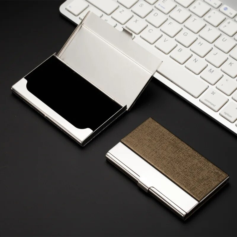 EZONE 1PC Θήκη επαγγελματικής κάρτας από ανοξείδωτο ατσάλι PU Δερμάτινη τσάντα υψηλής ποιότητας Fashion θήκη για πιστωτική κάρτα Θήκη κάρτας BigCapacity