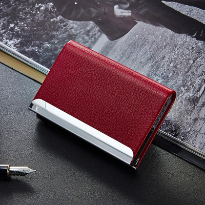 Θήκη επαγγελματικών καρτών από ανοξείδωτο ατσάλι Θήκη για επαγγελματικές κάρτες Θήκη γραφείου Θήκη Ταυτότητας PU Δερμάτινο κουτί πιστωτικής κάρτας Κάτοχοι πιστωτικών καρτών