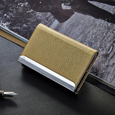 Θήκη επαγγελματικών καρτών από ανοξείδωτο ατσάλι Θήκη για επαγγελματικές κάρτες Θήκη γραφείου Θήκη Ταυτότητας PU Δερμάτινο κουτί πιστωτικής κάρτας Κάτοχοι πιστωτικών καρτών