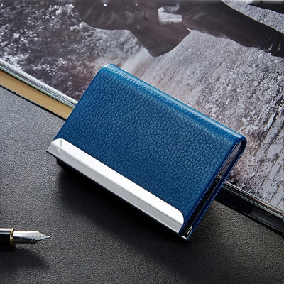 Θήκη επαγγελματικών καρτών από ανοξείδωτο ατσάλι Θήκη για επαγγελματικές κάρτες Θήκη γραφείου Θήκη Ταυτότητας PU Δερμάτινο κουτί πιστωτικής κάρτας Κάτοχοι πιστωτικών καρτών