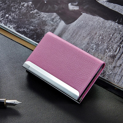 Θήκη επαγγελματικών καρτών από ανοξείδωτο ατσάλι Θήκη για επαγγελματικές κάρτες Θήκη γραφείου Θήκη Ταυτότητας PU Δερμάτινο κουτί πιστωτικής κάρτας Κάτοχοι πιστωτικών καρτών