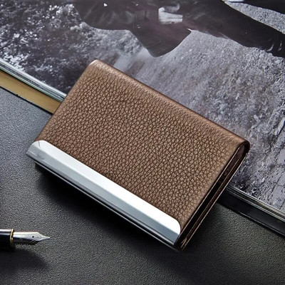 Θήκη επαγγελματικών καρτών από ανοξείδωτο ατσάλι Θήκη για επαγγελματικές κάρτες Θήκη γραφείου Θήκη Ταυτότητας PU Δερμάτινο κουτί πιστωτικής κάρτας Κάτοχοι πιστωτικών καρτών