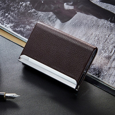 Θήκη επαγγελματικών καρτών από ανοξείδωτο ατσάλι Θήκη για επαγγελματικές κάρτες Θήκη γραφείου Θήκη Ταυτότητας PU Δερμάτινο κουτί πιστωτικής κάρτας Κάτοχοι πιστωτικών καρτών