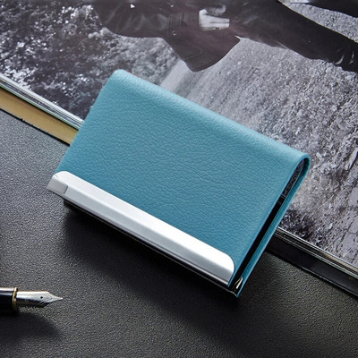 Θήκη επαγγελματικών καρτών από ανοξείδωτο ατσάλι Θήκη για επαγγελματικές κάρτες Θήκη γραφείου Θήκη Ταυτότητας PU Δερμάτινο κουτί πιστωτικής κάρτας Κάτοχοι πιστωτικών καρτών