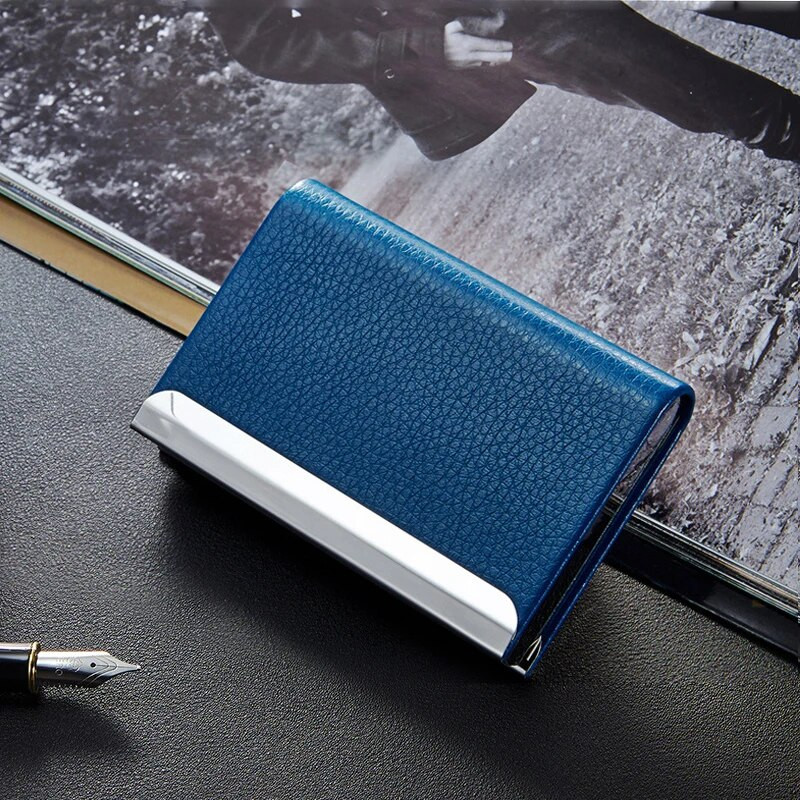 Θήκη επαγγελματικών καρτών από ανοξείδωτο ατσάλι Θήκη για επαγγελματικές κάρτες Θήκη γραφείου Θήκη Ταυτότητας PU Δερμάτινο κουτί πιστωτικής κάρτας Κάτοχοι πιστωτικών καρτών