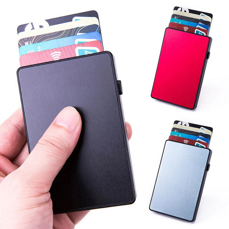 Plonas iššokantis ID RFID kortelių laikiklis, skirtas vyrui, plona vyriška kortelių piniginė RFID nuo vagystės, aliuminio kūrybingas kreditinės kortelės dėklas moterims, vyrams