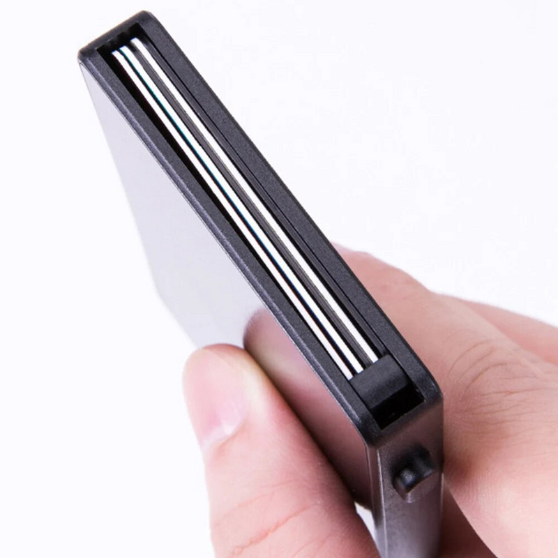 Plonas iššokantis ID RFID kortelių laikiklis, skirtas vyrui, plona vyriška kortelių piniginė RFID nuo vagystės, aliuminio kūrybingas kreditinės kortelės dėklas moterims, vyrams