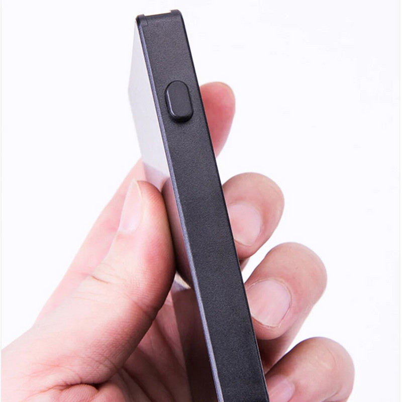 Plonas iššokantis ID RFID kortelių laikiklis, skirtas vyrui, plona vyriška kortelių piniginė RFID nuo vagystės, aliuminio kūrybingas kreditinės kortelės dėklas moterims, vyrams