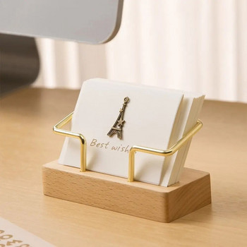 Класически моден дървен държач за визитки Настолна стойка за витрини Метален рафт за домашен офис