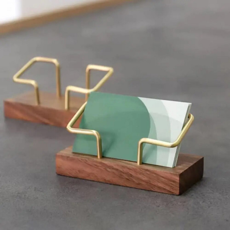 Klasikinės mados medinis kortelių laikiklis Vizitinių kortelių stalo stendas Metalinis namų biuro reikmenų stalviršio lentyna