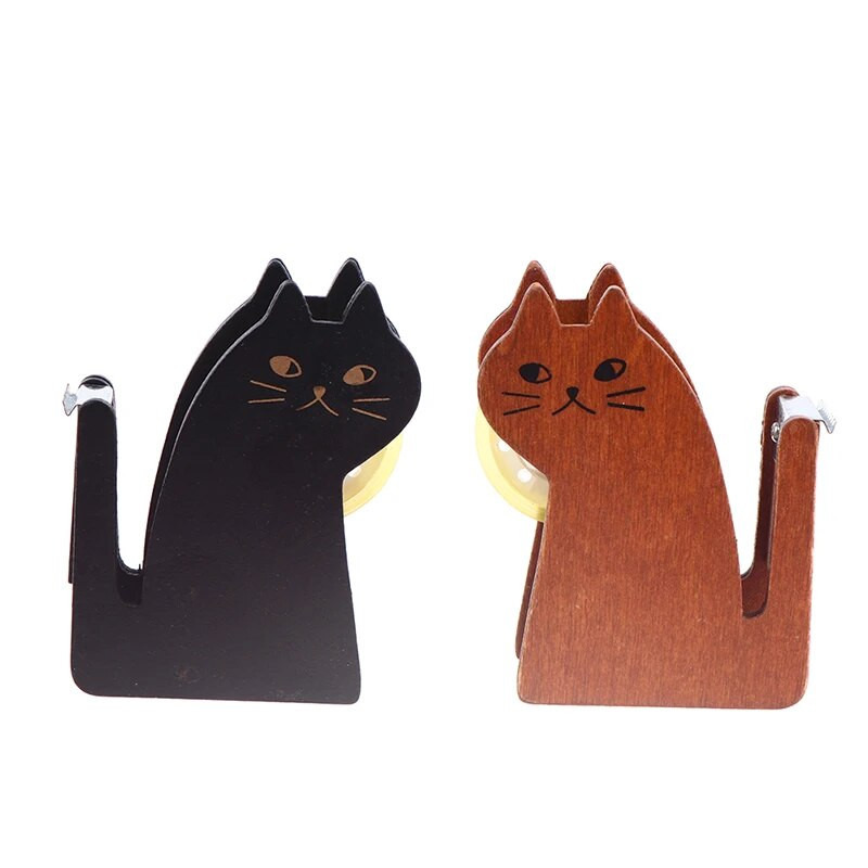 Vintage koka lentes dozators jauks karikatūra kaķu rullīšu lentes griezējs blīvējums Washi lentes turētājs rokasgrāmatas iepakošanas rīks biroja aksesuārs