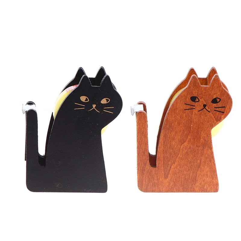 Vintage koka lentes dozators jauks karikatūra kaķu rullīšu lentes griezējs blīvējums Washi lentes turētājs rokasgrāmatas iepakošanas rīks biroja aksesuārs