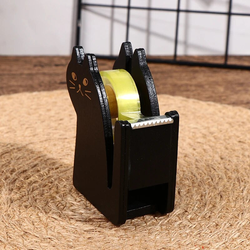 Vintage koka lentes dozators jauks karikatūra kaķu rullīšu lentes griezējs blīvējums Washi lentes turētājs rokasgrāmatas iepakošanas rīks biroja aksesuārs