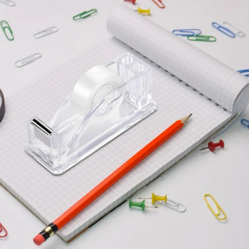 Диспенсер за акрилна лента с държач за писалка Прозрачен компактен размер Преносим офис Училищен настолен държач за нож за тиксо