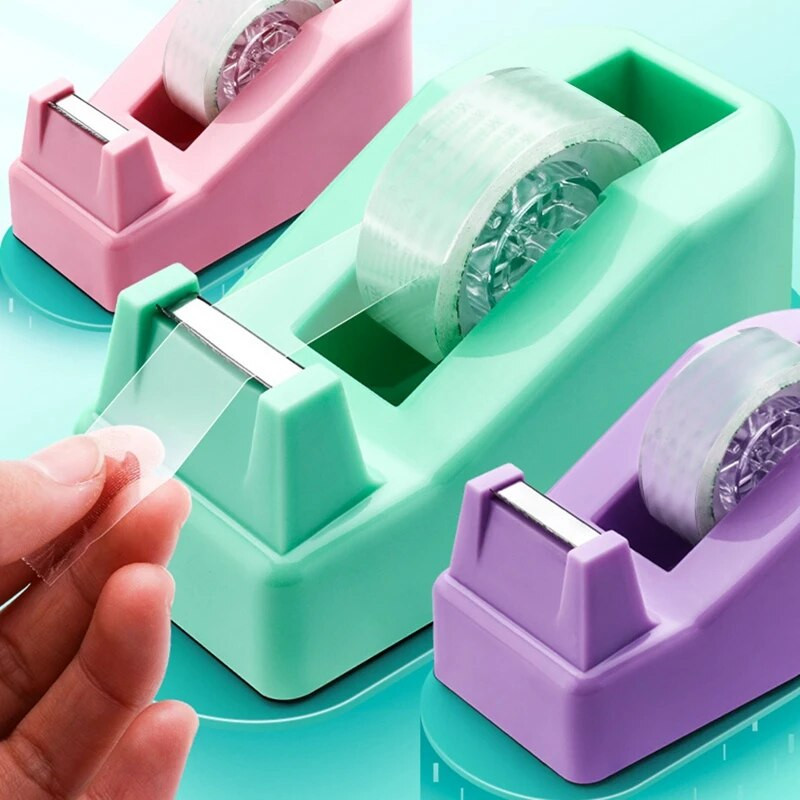 Vienkrāsains plastmasas lentes dozators biroja galddatora lentes turētājs griezējs uzglabāšanas organizators lentes dozators griezējs biroja piederumi