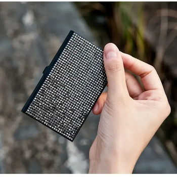 Нов диамантен метален калъф за визитки Алуминиев органайзер Flash Rhinestone Тънък калъф за визитки Бизнес консумативи