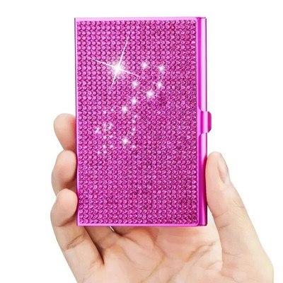 Νέα Diamond Metal Case Card Case Αλουμίνιο Organizer Flash Rhinestone Slim Επαγγελματική θήκη για επαγγελματικές κάρτες