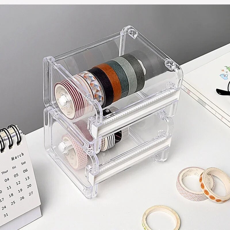 Creative Cutter Set Lentes dozators Caurspīdīgs turētājs Biroja kancelejas piederumu glabātuve Kastes biroja piederumi Skolas piederumi Washi lentes organizators