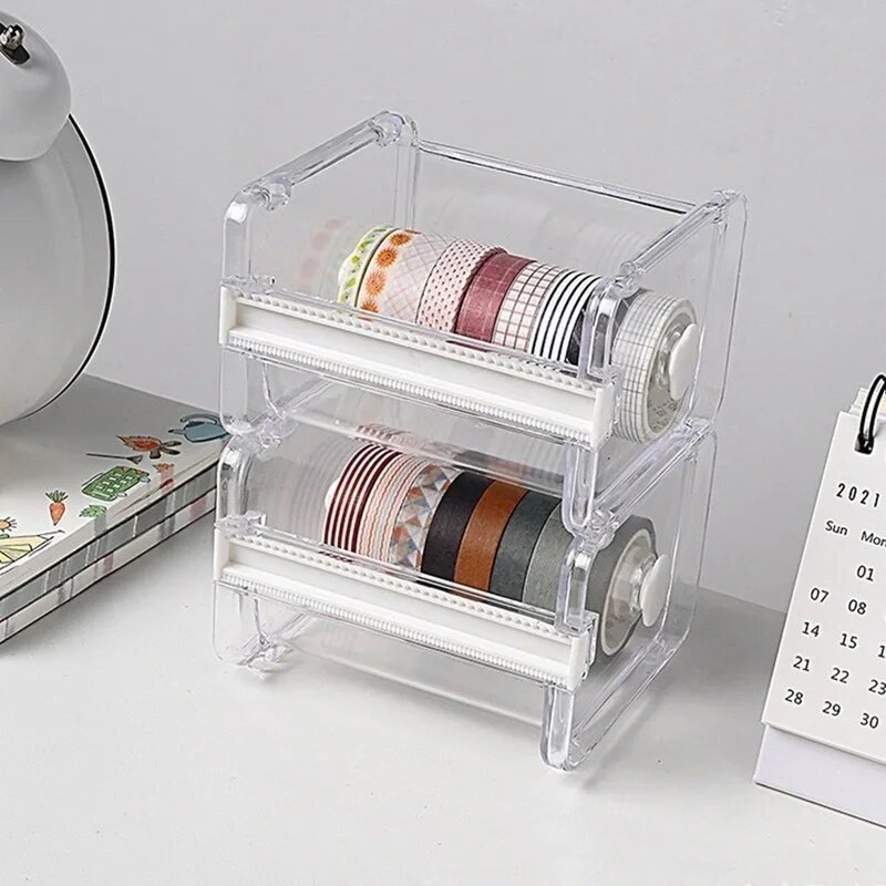 Creative Cutter Set Lentes dozators Caurspīdīgs turētājs Biroja kancelejas piederumu glabātuve Kastes biroja piederumi Skolas piederumi Washi lentes organizators