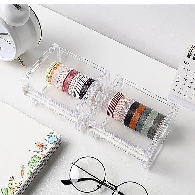 Creative Cutter Set Lentes dozators Caurspīdīgs turētājs Biroja kancelejas piederumu glabātuve Kastes biroja piederumi Skolas piederumi Washi lentes organizators