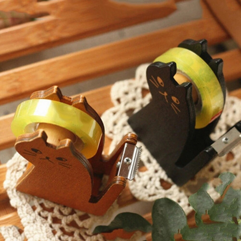 Kuum müük Puidust armas lindi jaoturi lõikur Kawaii kassi kontoritarvikute mini Washi lõikehoidik
