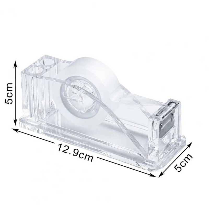Ακρυλικός διανομέας ταινίας με θήκη για στυλό Διαφανής, μικρού μεγέθους, φορητή θήκη κοπής ταινίας γραφείου γραφείου γραφείου